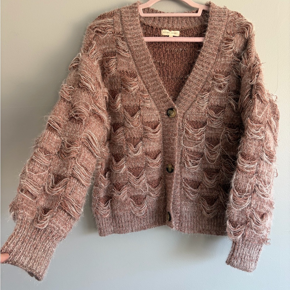 Elegant Frayed Knit Cardigan - Mauve